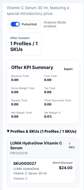 PulseHub Offer KPI Summary